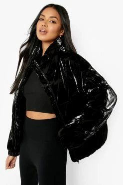 Flash Sale ???? Recycled Velvet Look Puffer Jacket Black ⌛