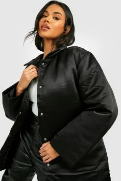 Promo ???? Satin Collar Detail Padded ???? Coat Black ????