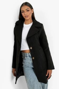 Top 10 ???? Single Breasted Wool Look ???? Coat Black ????