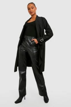 Best reviews of ???? Tall Waterfall Longline Cuff Detail ???? Coat Black ????