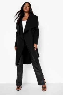 Deals ???? Tall Wool Look Waterfall Belted ???? Coat Black ⭐