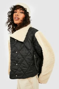 Promo ???? Teddy Trim Quilted Puffer Jacket Black ????