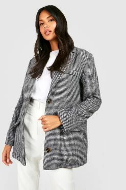 Best deal ???? Wool Look ???? Dogtooth Oversized Blazer Black ????