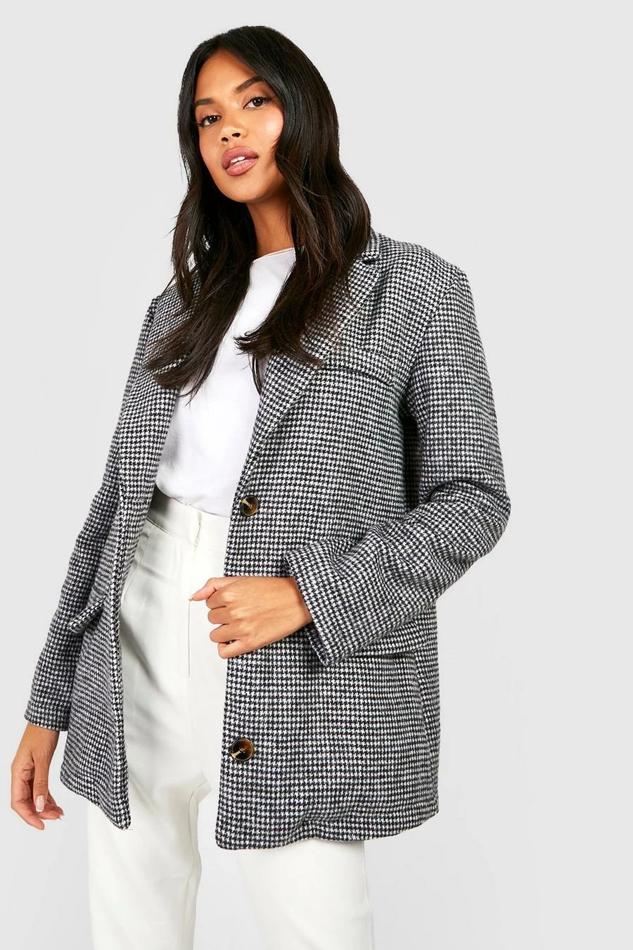 Best deal ???? Wool Look ???? Dogtooth Oversized Blazer Black ???? 1 Best deal ???? Wool Look ???? Dogtooth Oversized Blazer Black ????