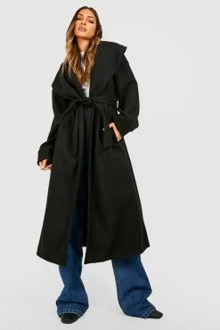 Promo ???? Wool Look Oversized Wide Collar ???? Coat Black ⭐