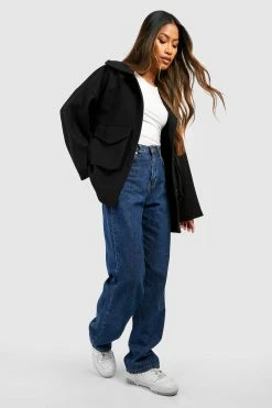 Outlet ???? Wool Look Pocket Detail Shacket Black ❤️