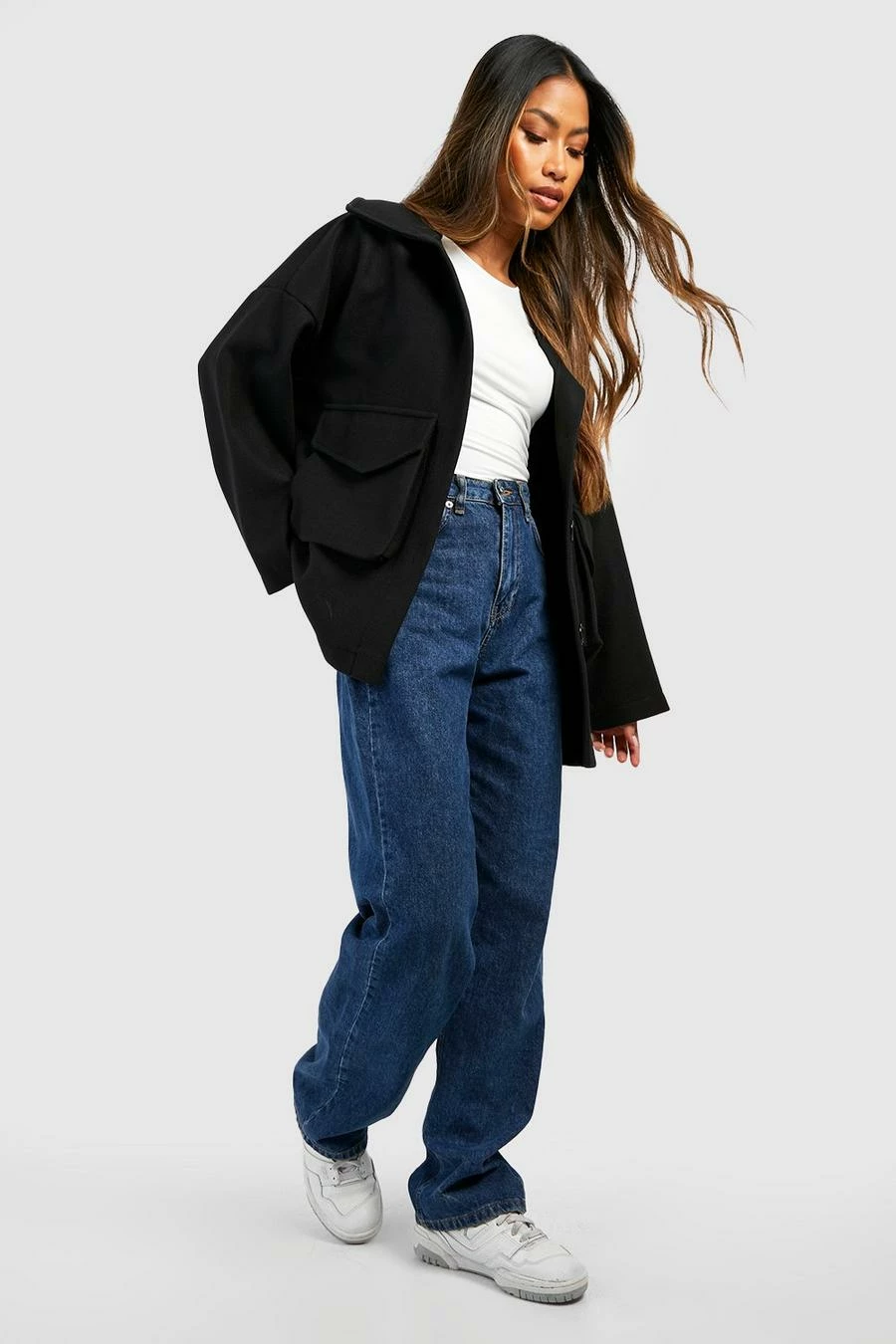 Outlet ???? Wool Look Pocket Detail Shacket Black ❤️ 1 Outlet ???? Wool Look Pocket Detail Shacket Black ❤️