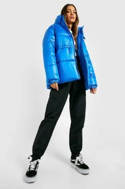 Best Sale ???? Elasticated Waist Detail Puffer Jacket Blue ✔️