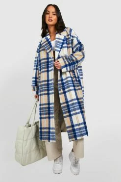 Promo ???? Oversized Check Wool Look ???? Coat Blue ????