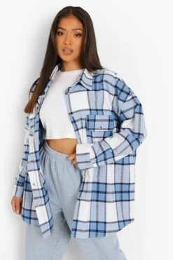 New ???? Petite Blue Oversized Check Shacket Blue ????