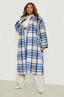 Best reviews of ???? Plus Oversized Check Wool Look ???? Coat Blue ????