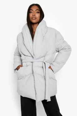 Wholesale ???? Tall Wrap Belted Duvet Puffer Jacket Blue ????