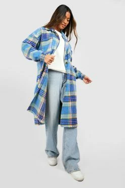 Coupon ???? Wool Look Longline Check Shacket Blue ⌛