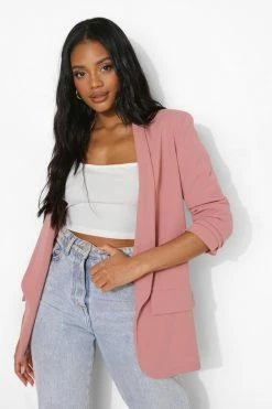 Promo ???? Petite Ruched Sleeve Blazer Blush ✔️