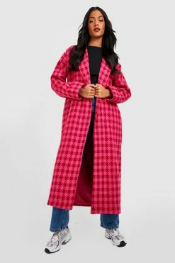 Buy ???? Tall Oversized Houndstooth Wool Look ???? Coat Bright Pink ????
