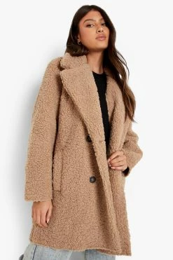 Flash Sale ❤️ Double Breasted Bonded Faux Fur Teddy ???? Coat Brown ????