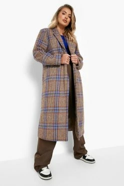 Brand new ???? Longline Check Wool Look ???? Coat Brown ⭐