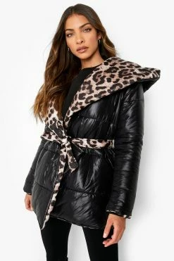 Best Pirce ???? Reversible Leopard Wrap Puffer Brown ????