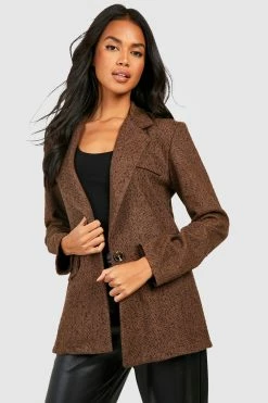 Best deal ???? Wool Look Herringbone Oversized Blazer Brown ????