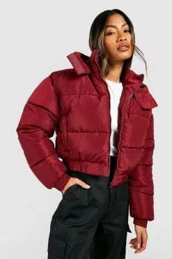 Outlet ???? Hooded Crop Puffer Jacket Burgundy ????