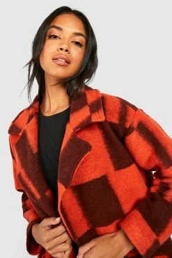 Brand new ???? Oversized Check Print Wool Look ???? Coat Burgundy ????