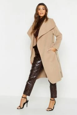 Outlet ???? Belted Shawl Collar ???? Coat Camel ????