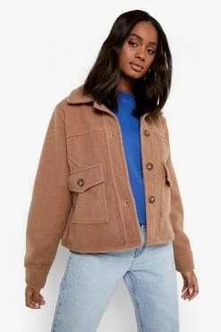 Best Sale ???? Brushed Wool Look Shacket Camel ????