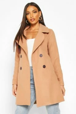 Discount ???? Double Breasted Collared Wool Look ???? Coat Camel ????