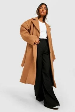 Best deal ✔️ Oversized Self Belted Drop Sleeve Wool Look ???? Coat Camel ????