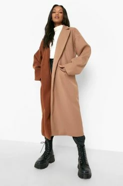 Best deal ✨ Petite Tonal Colorblock Wool Look Long ???? Coat Camel ????