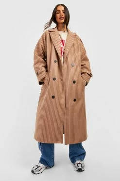 Promo ???? Pinstripe Wool Look Trench ???? Coat Camel ????