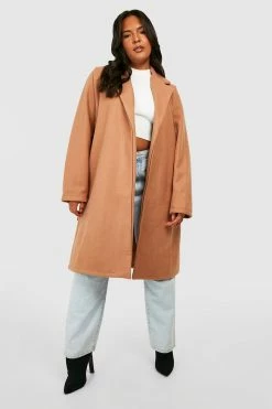 Deals ???? Plus Belted Wool Look ???? Coat Camel ????