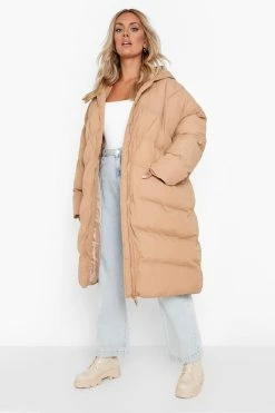 Flash Sale ???? Plus Maxi Quilt Detail Puffer Jacket Camel ✔️