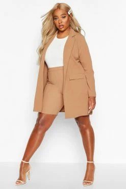Top 10 ???? Plus Pocket Detail Boyfriend Blazer Camel ✔️