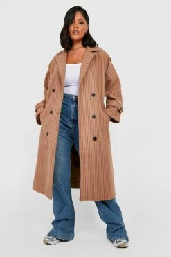 Deals ✨ Plus Premium Pinstripe Wool Look Trench ???? Coat Camel ????
