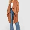 Cheapest ???? Plus Waterfall Longline Cuff Detail ???? Coat Camel ✨