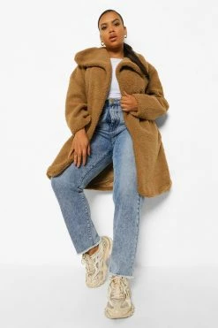 Budget ✔️ Plus Teddy Faux Fur Midi ???? Coat Caramel ⌛