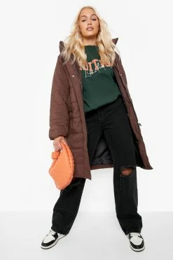 Discount ✨ Hooded Longline Puffer Jacket Choc Brown ????