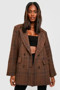 Best reviews of ???? Chocolate Tonal Oversized Check Blazer Chocolate ????
