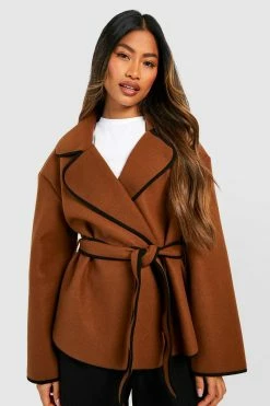 Cheapest ???? Contrast Edge Belted ???? Coat Chocolate ????