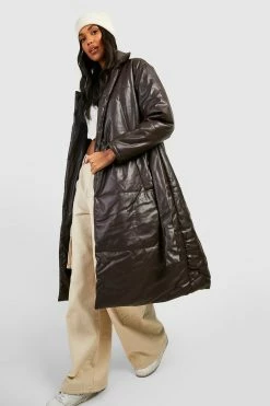 Top 10 ⭐ Faux Leather Belted Puffer Jacket Chocolate ⌛