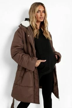 New ???? Maternity Padded Borg Detail Parka ???? Coat Chocolate ????