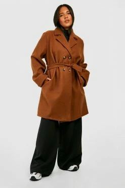 Brand new ✨ Plus Belted Double Breasted Wool Look ???? Coat Chocolate ????