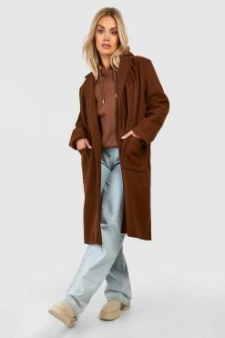 New ???? Plus Wool Look ???? Coat With Pockets Chocolate ????