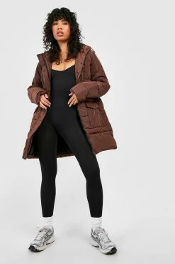 Best Sale ???? Pocket Detail Hooded Puffer Jacket Chocolate ⭐