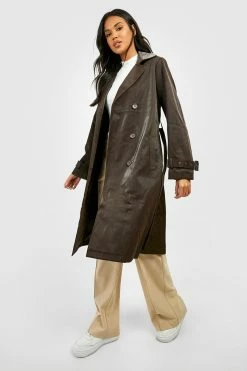 Outlet ???? Premium Shimmer Faux Leather Trench ???? Coat Chocolate ⌛