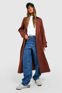 Buy ???? Synch Waist Trench ???? Coat Chocolate ????