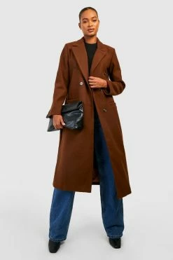 Top 10 ???? Tall Simple Double Breasted Wool Look ???? Coat Chocolate ❤️