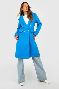 Deals ???? Double Breasted Wool Look ???? Coat Cobalt ????