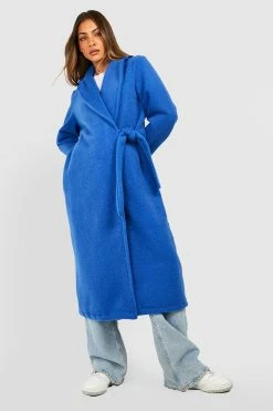 Best Pirce ???? Wool Look Textured Side Tie Oversized ???? Coat Cobalt ????